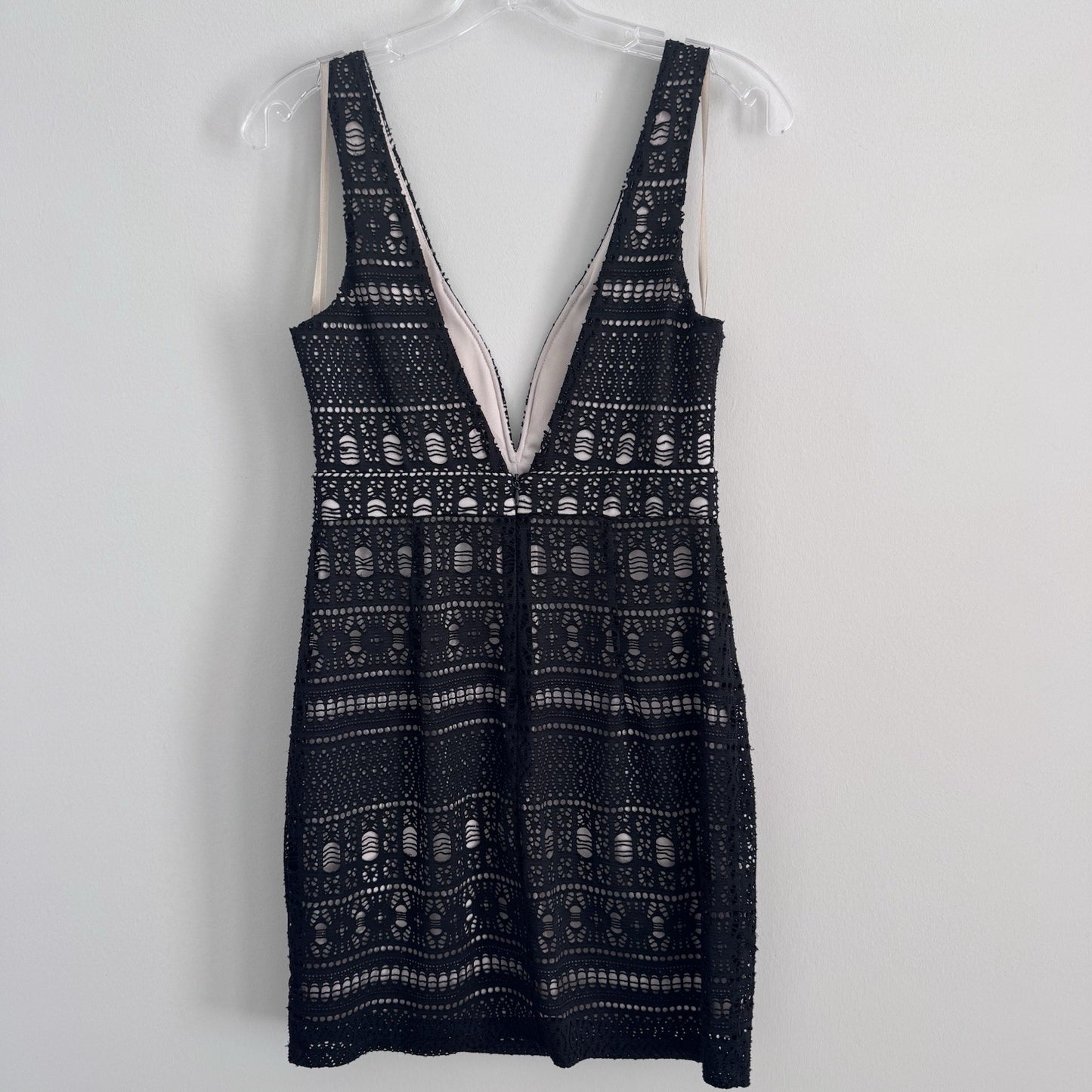 Ark & Co Lace Sheath Dress Navy Nude Lined V Neck Sleeveless Size S