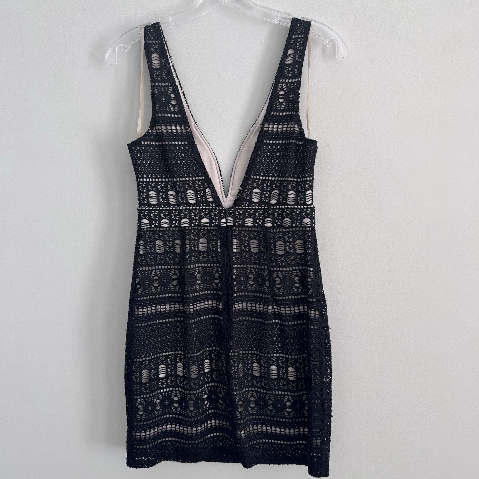 Ark & Co Lace Sheath Dress Navy Nude Lined V Neck Sleeveless Size S