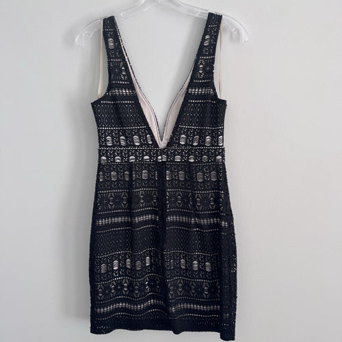 Ark & Co Lace Sheath Dress Navy Nude Lined V Neck Sleeveless Size S