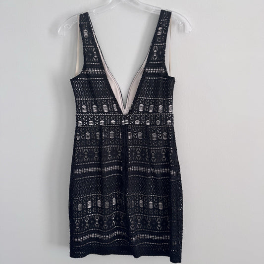 Ark & Co Lace Sheath Dress Navy Nude Lined V Neck Sleeveless Size S