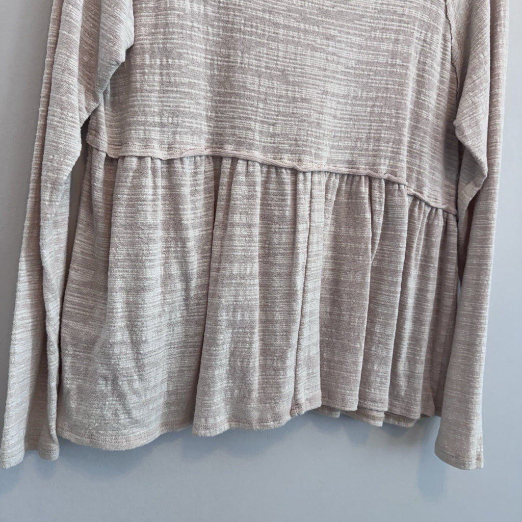 Peach Love California Blush Beige Babydoll Top Small Boho Long Sleeve USA