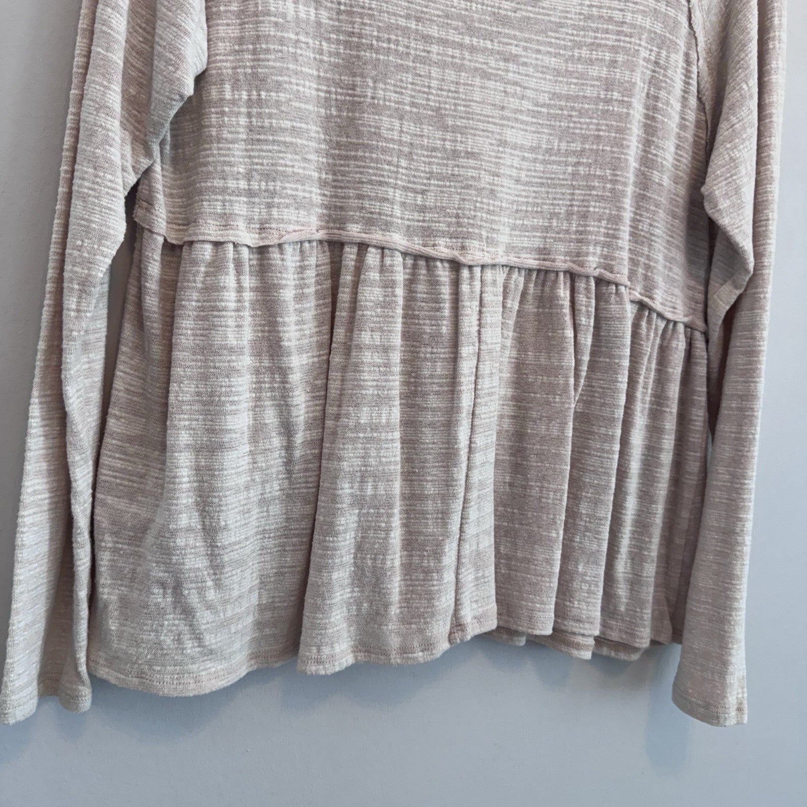 Peach Love California Blush Beige Babydoll Top Small Boho Long Sleeve USA