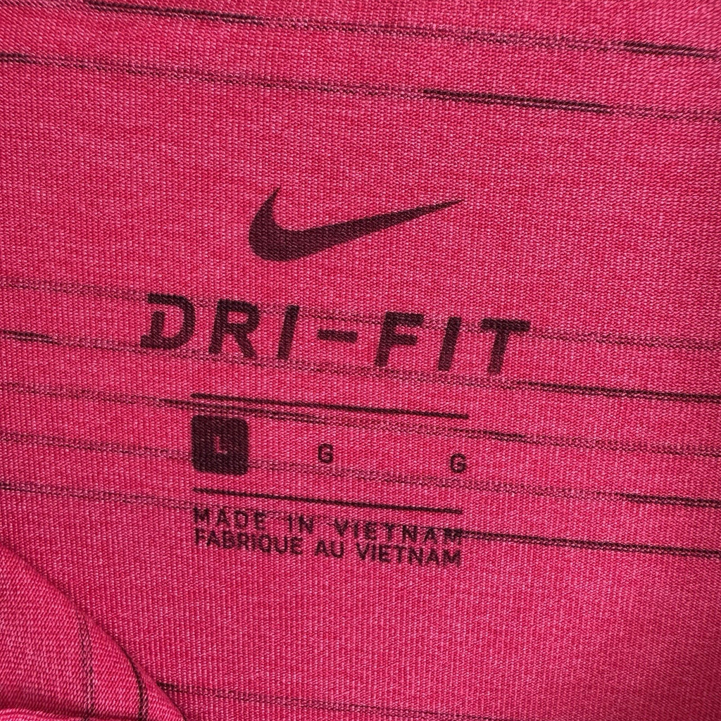 Nike Golf Dri Fit Polo Shirt Mens Large Pink Striped 1867 Logo Performance