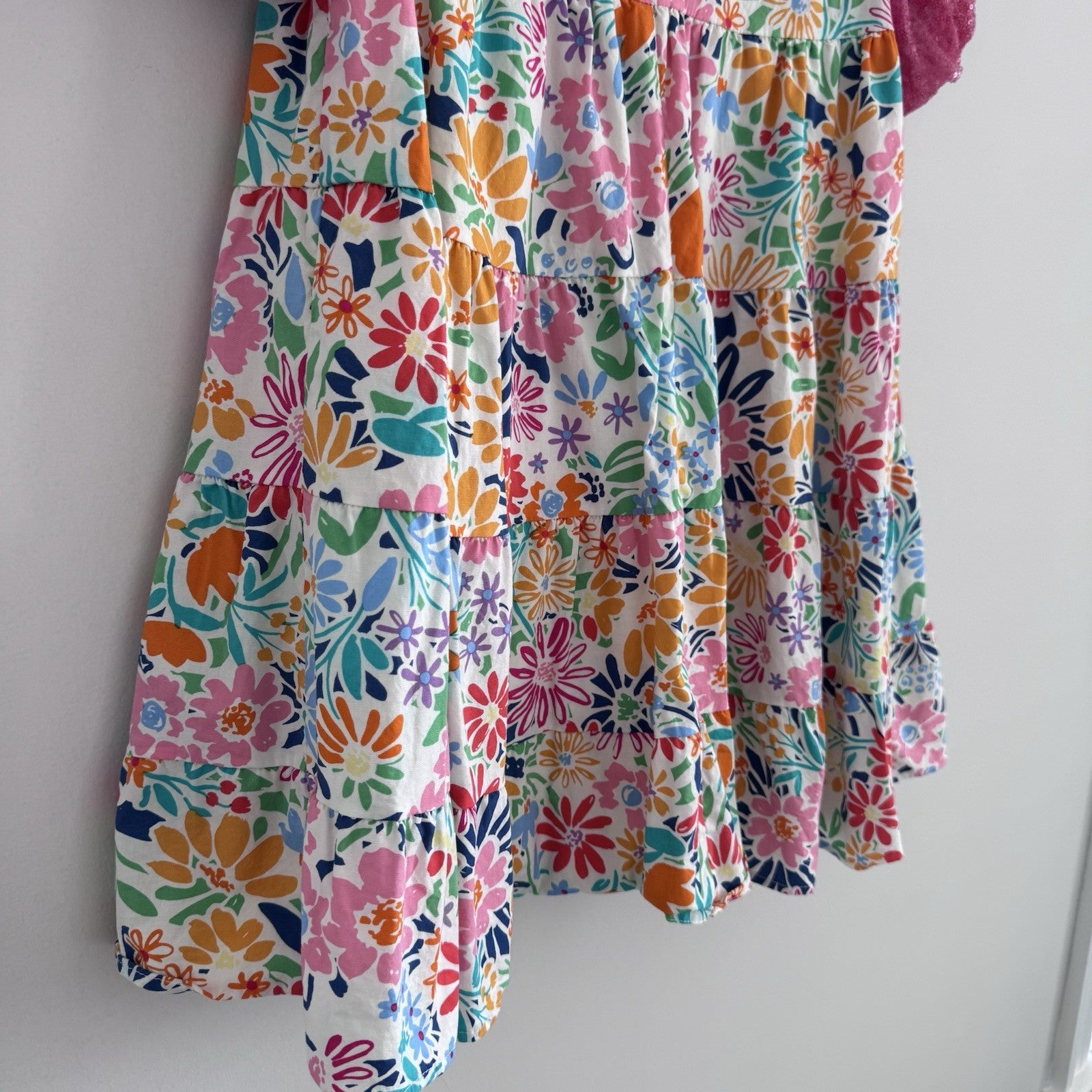Blue B Collection Small Floral Tiered Dress Pink Sequin Sleeves 