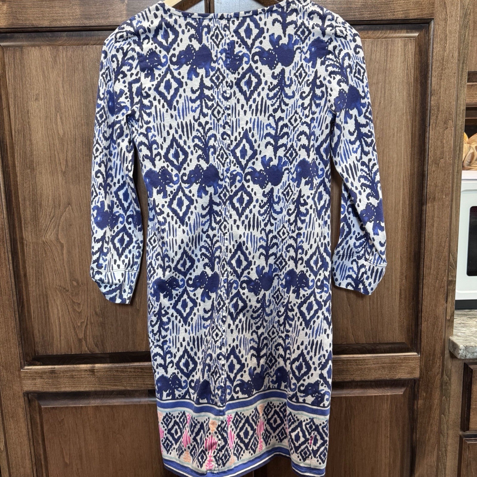 Lilly Pulitzer Blue Elephant Print Dress Small 3/4 Sleeve Cotton Shift