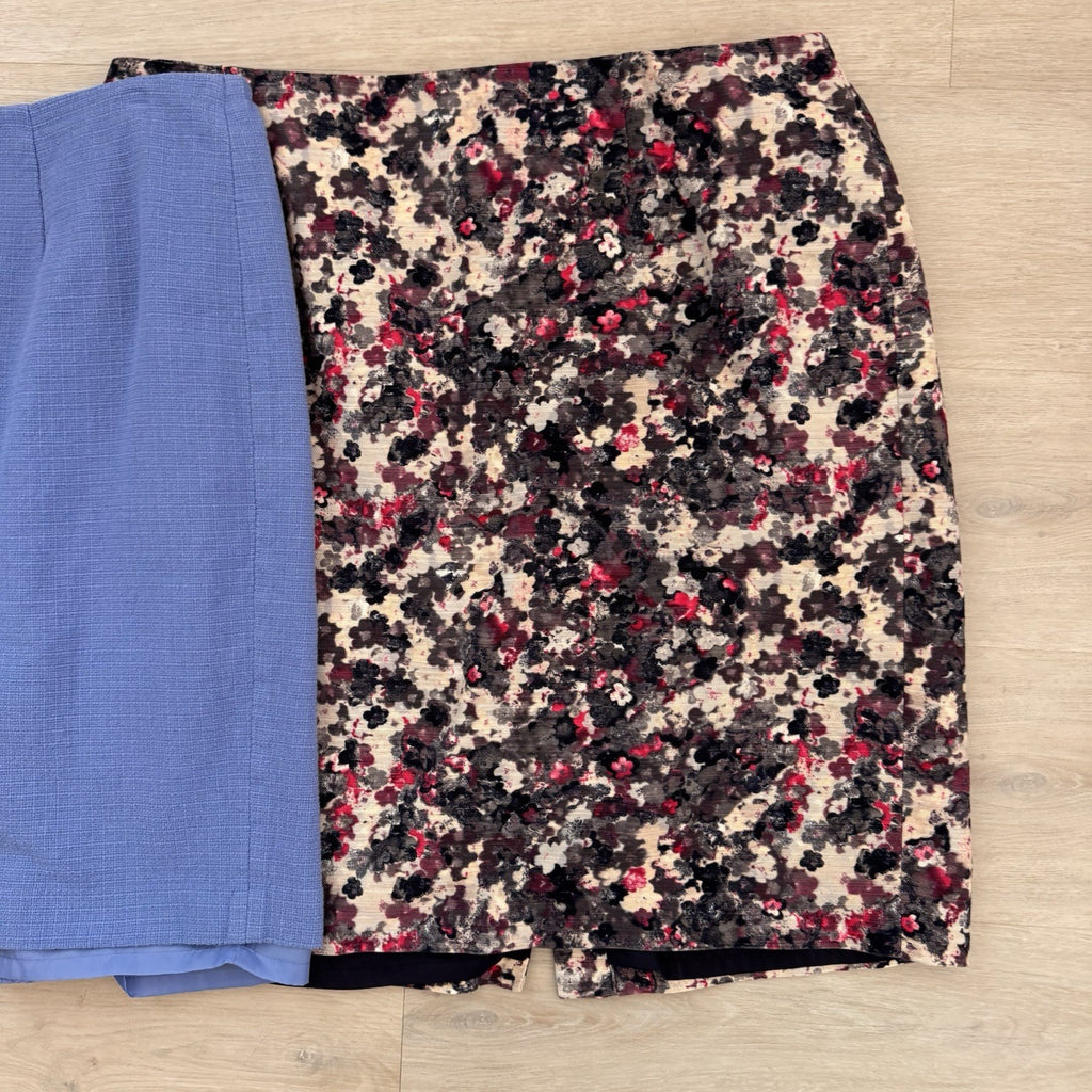 Talbots Women’s Skirt Lot 18W Blue Career Floral Textured Lined 2pc