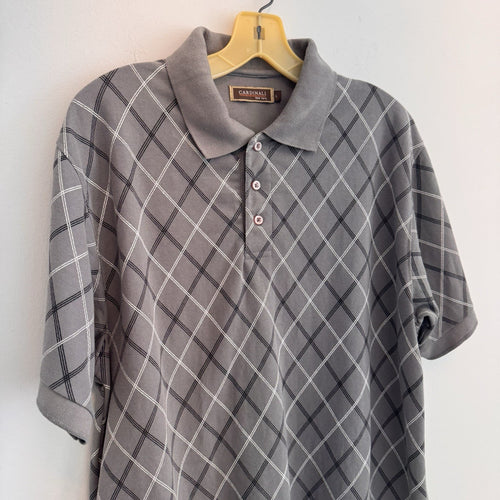 Cardinali New York Men's Large Polo Shirt Gray Diamond Grid Retro Geometric VTG