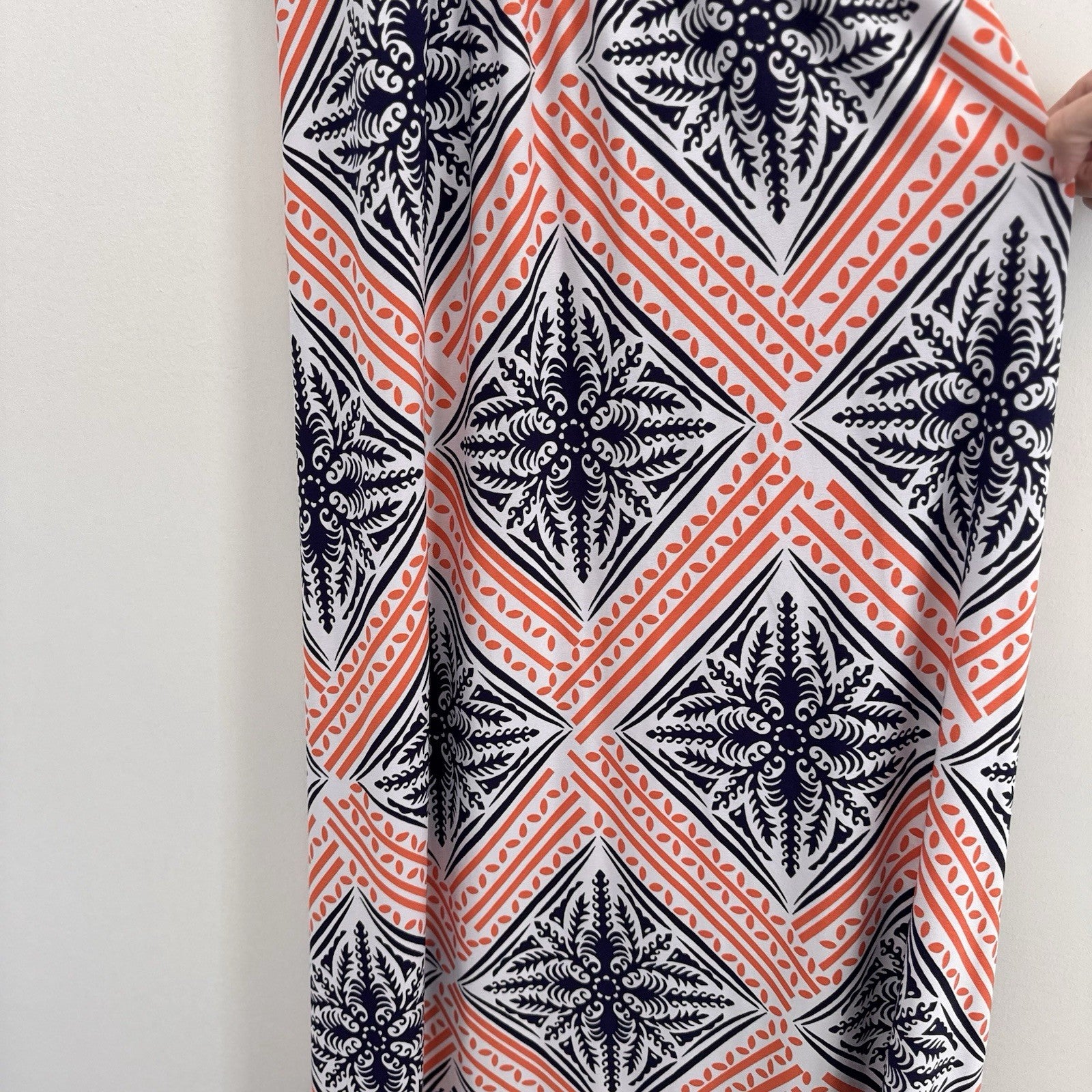 London Times Geo Tile Print Halter Maxi Dress Navy Orange Size 8
