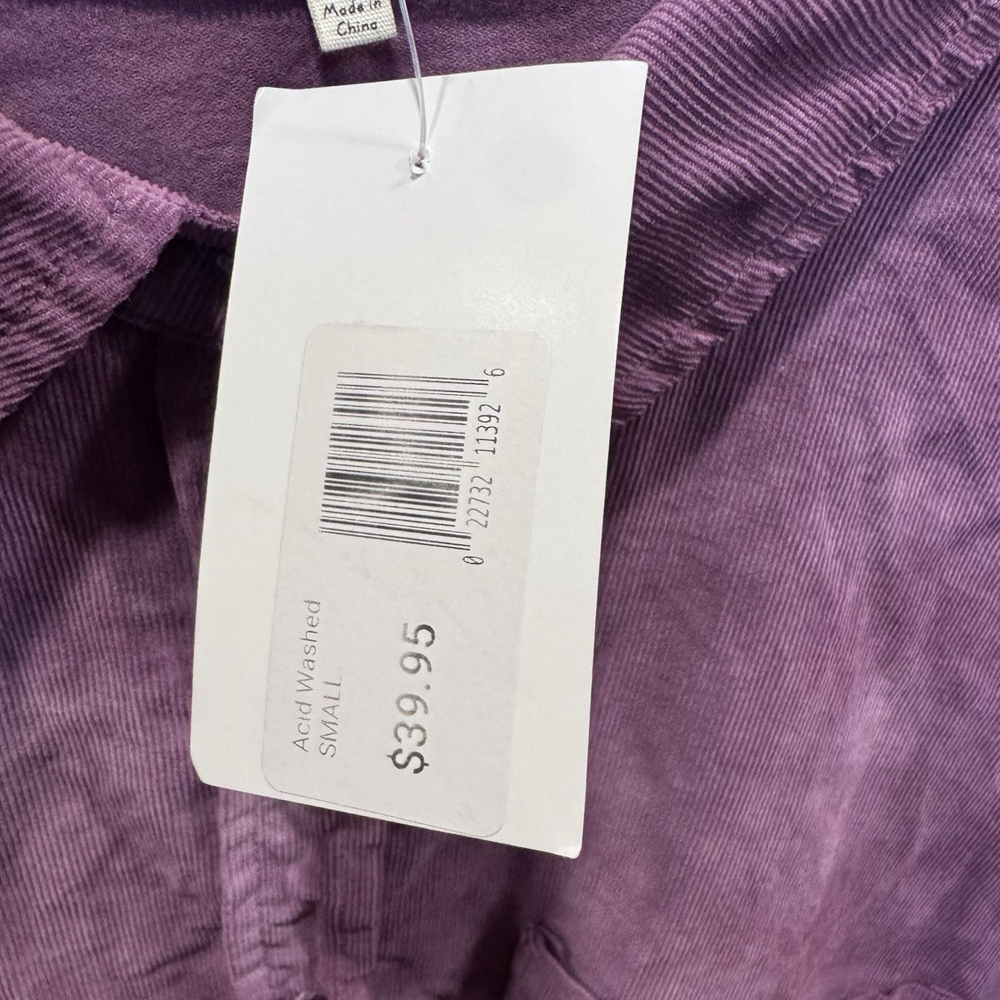 Peach Love California Acid Wash Button-Up Shirt - Small Purple Corduroy