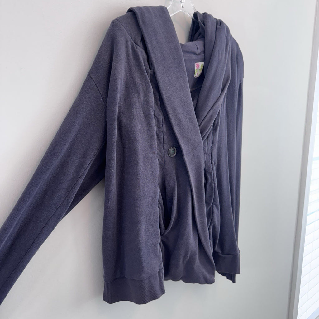 Free People Hooded Wrap Jacket Hoodie Purple Cotton Button Front Small Womens