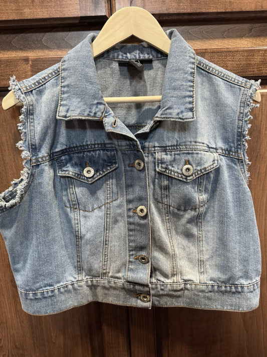 Ashley Stewart Women’s Size 12 Denim Vest Sleeveless Frayed 