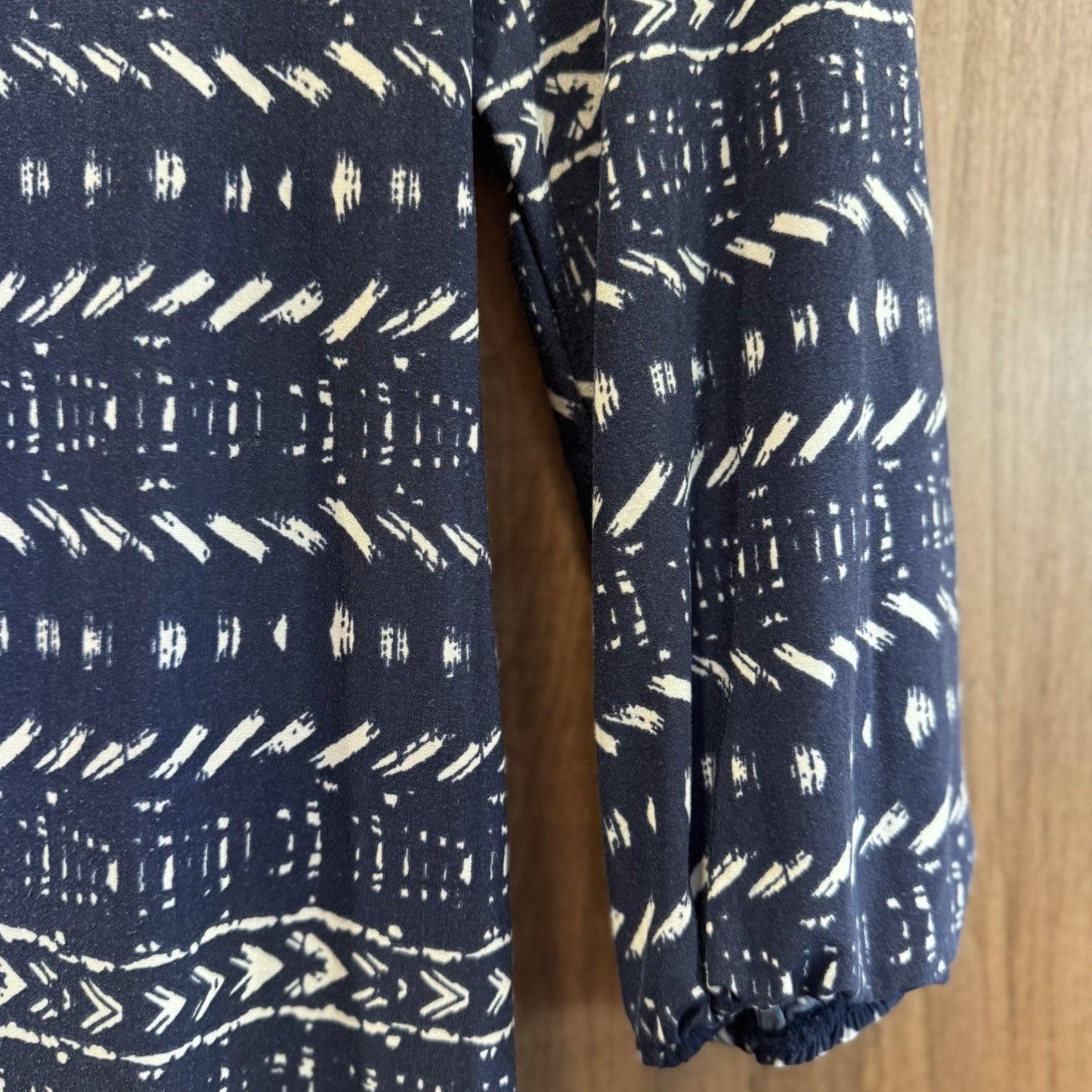 PinkBlush Navy Blue White Abstract Print Maternity Dress Tie Waist 3/4 Sleeve