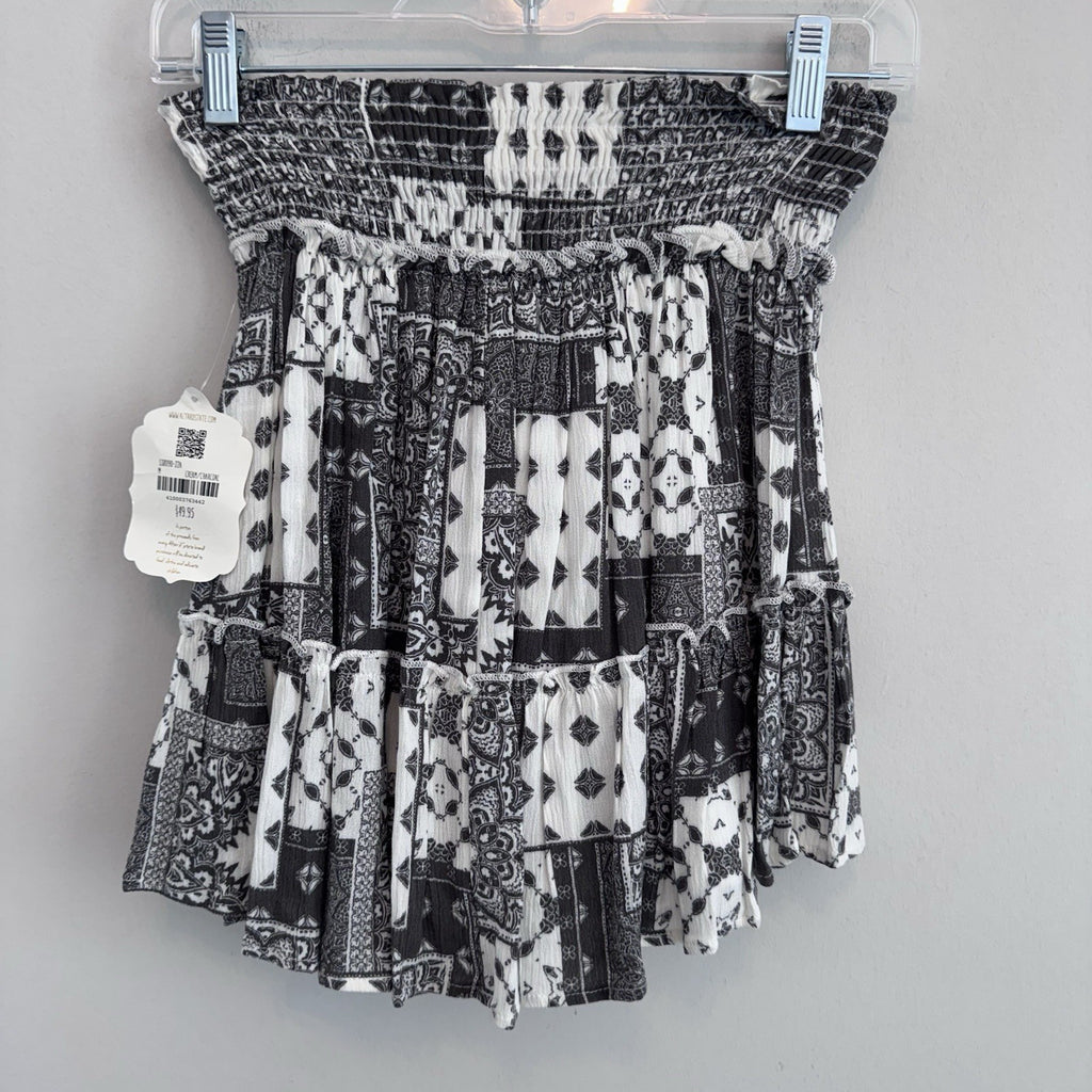 NWT Altar’d State Boho Smocked Tiered Mini Skirt M Cream Charcoal