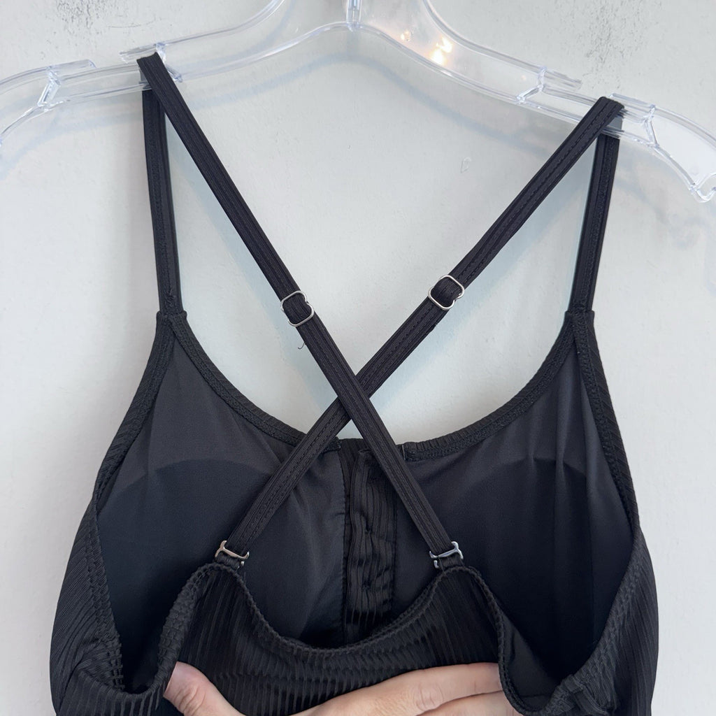 Summer Mae Black Ribbed Maternity One-Piece Swimsuit Button Front V-Neck Medium