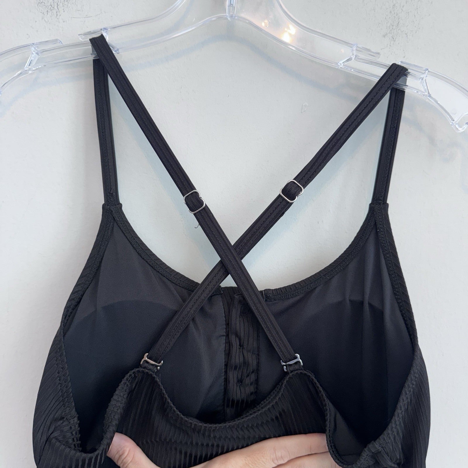 Summer Mae Black Ribbed Maternity One-Piece Swimsuit Button Front V-Neck Medium