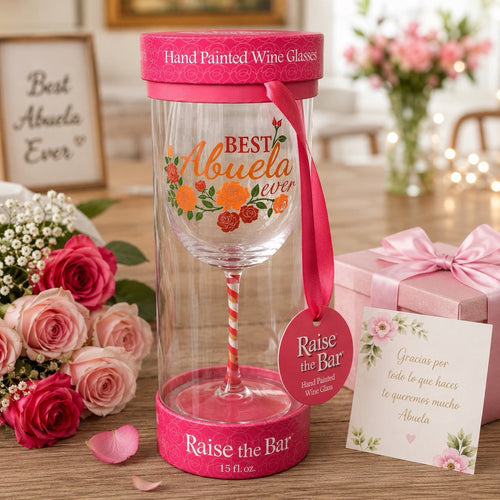 Best Abuela Ever Hand Painted Wine Glass 15 oz Raise The Bar Gift New