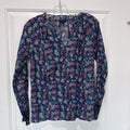 Talbots Snowflake Print Blouse XS Metallic Long Sleeve Navy Holiday Top Women