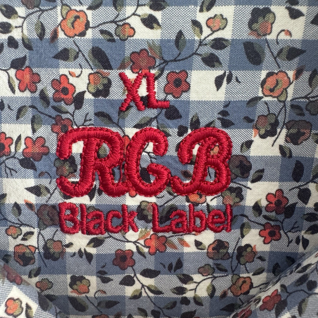 RCB Black Label Blue Dress Shirt XL Floral Contrast Trim 100% Cotton 