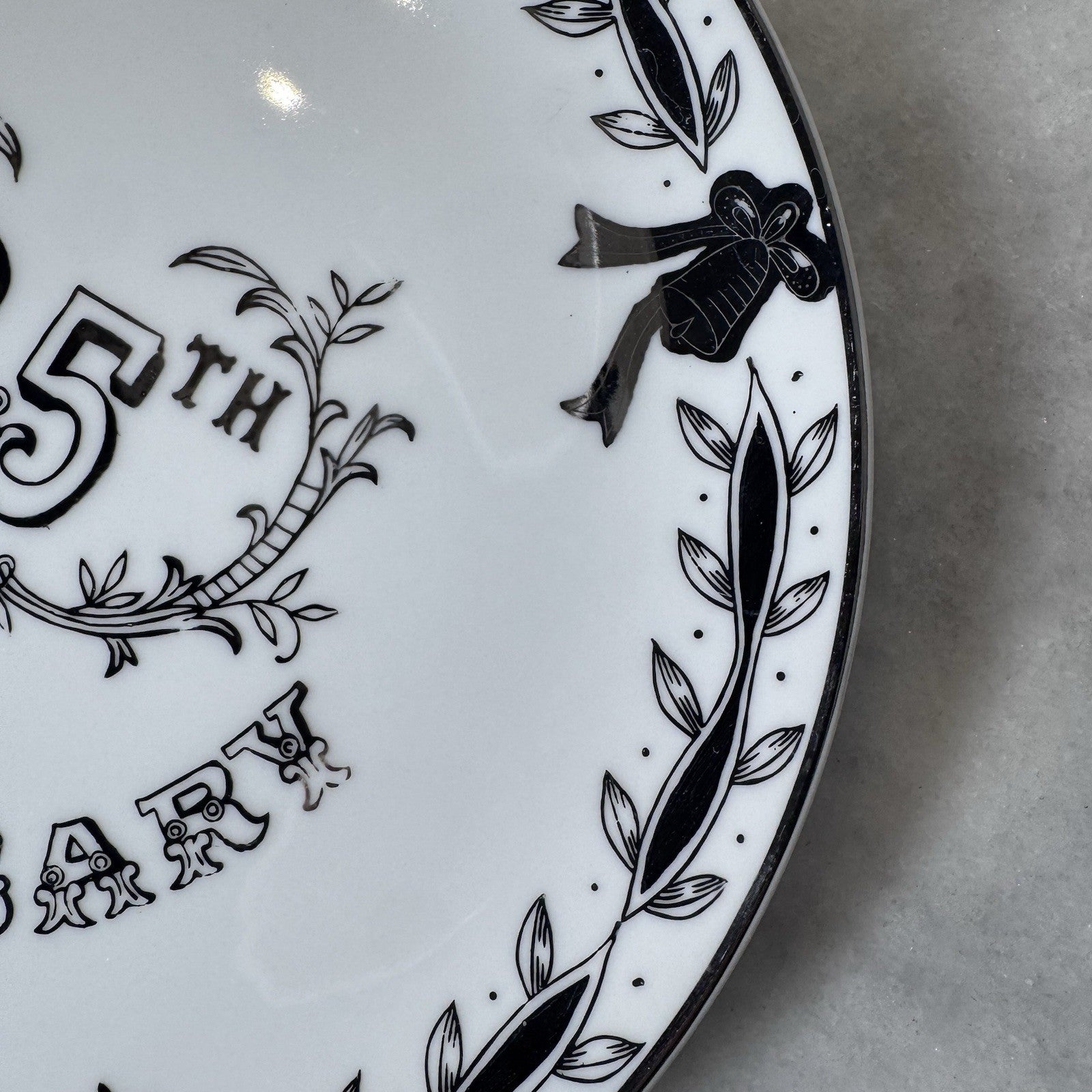 Lefton China 25th Anniversary Plate Black White Silver Wedding 10”