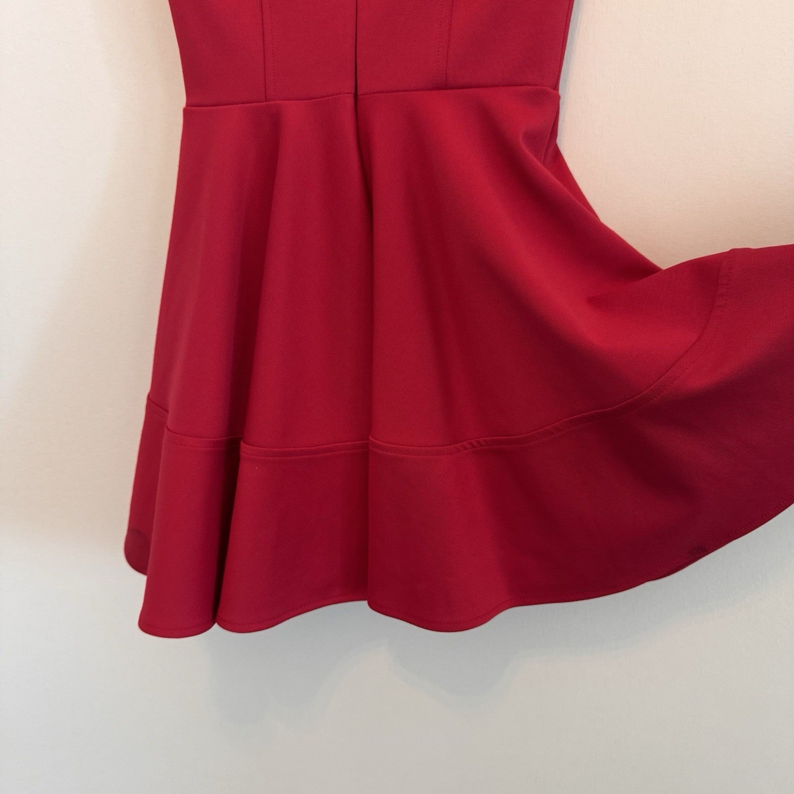 Topshop Womens US 2 Red V-Neck Fit & Flare Mini Skater Dress Cap Sleeve