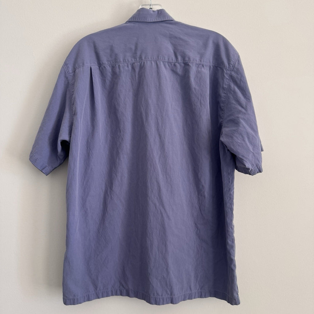 Tommy Bahama Shirt M Purple Silk Camp Button Front Embroidered