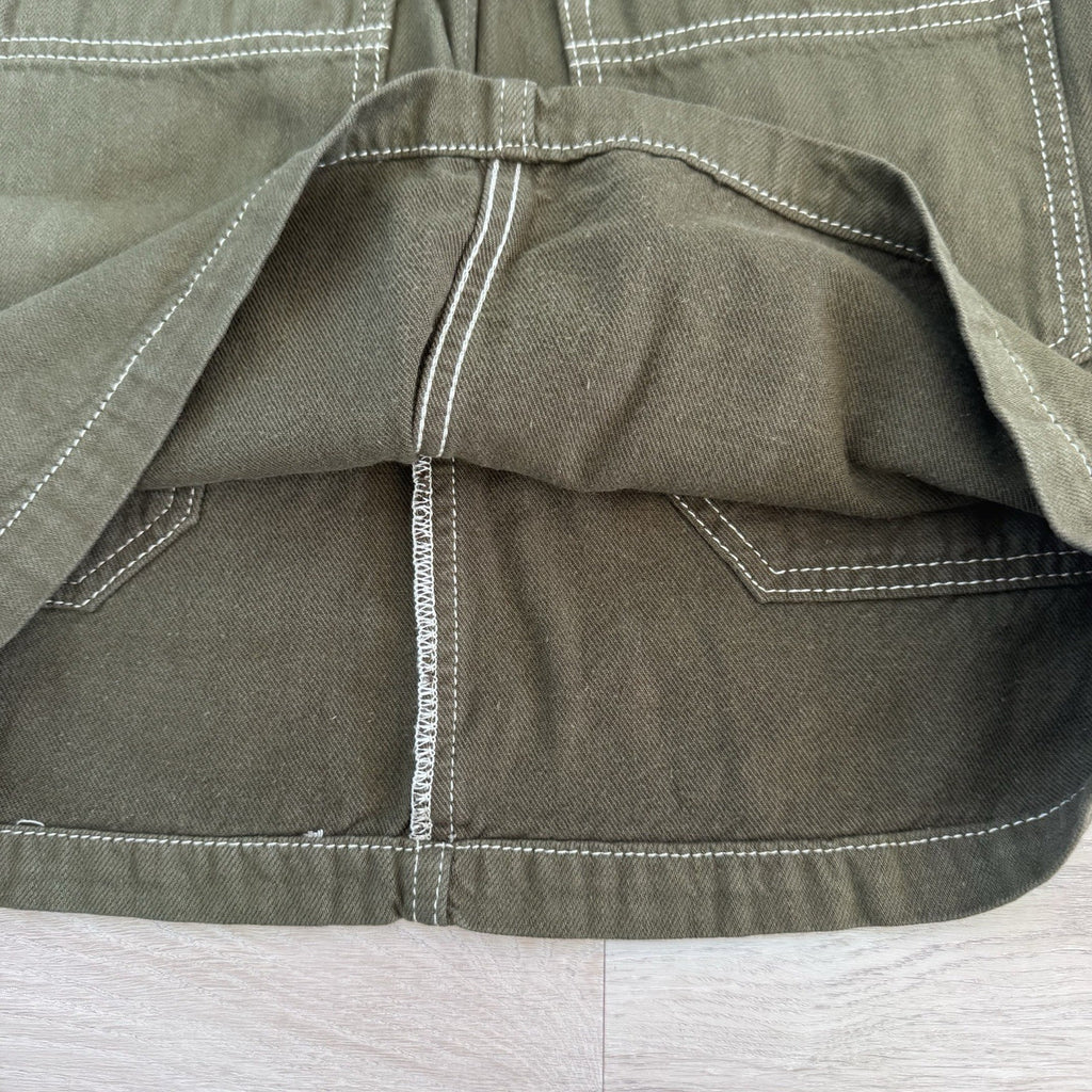 Free People Skirt Womens 4 Olive Green Paperbag Waist Denim Mini Boho