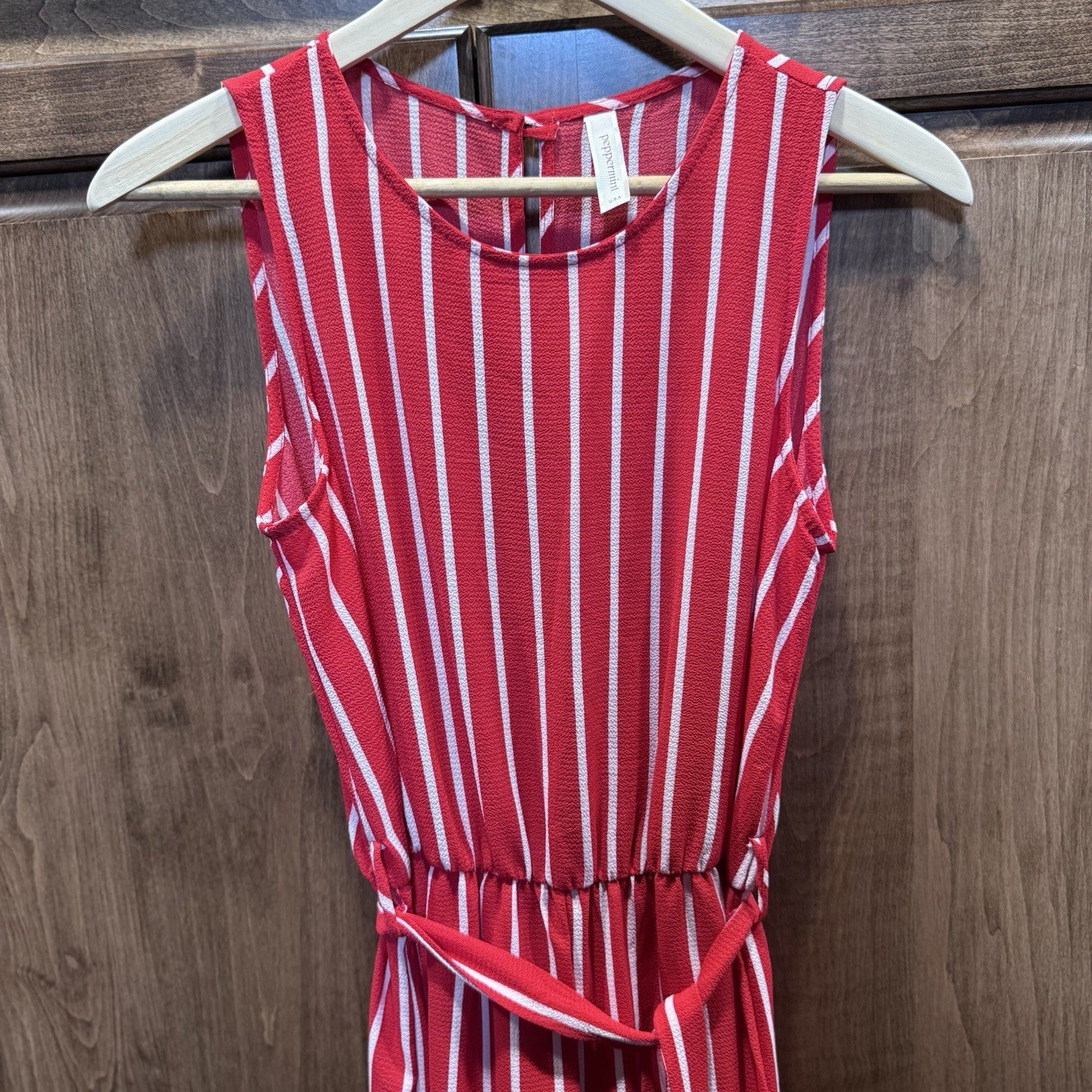 Peppermint USA Red White Striped Sleeveless Jumpsuit Women’s Small 