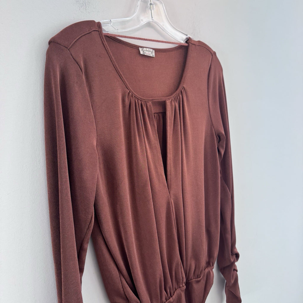 Free People Intimately Rust Brown Long Sleeve Bodysuit Thumbhole Women’s Small