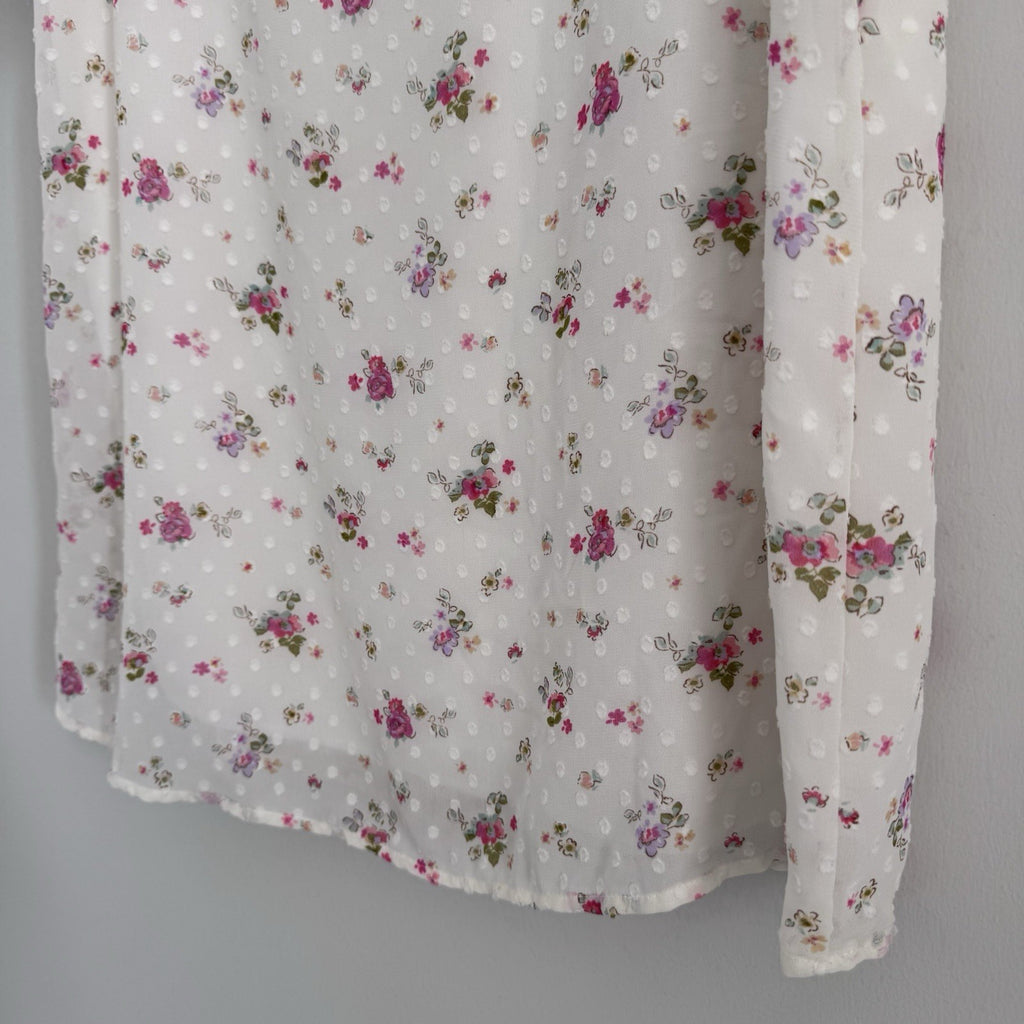 Reborn J Floral Swiss Dot Blouse Small Ivory Ruffle Sleeve