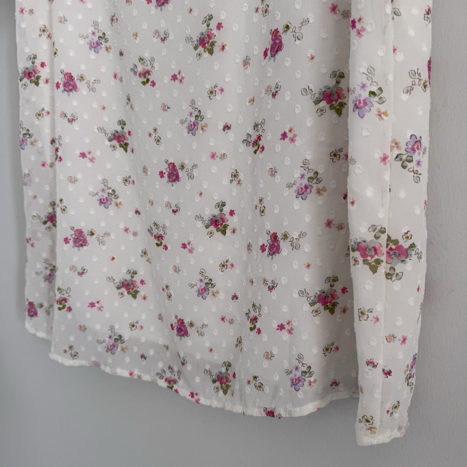 Reborn J Floral Swiss Dot Blouse Small Ivory Ruffle Sleeve