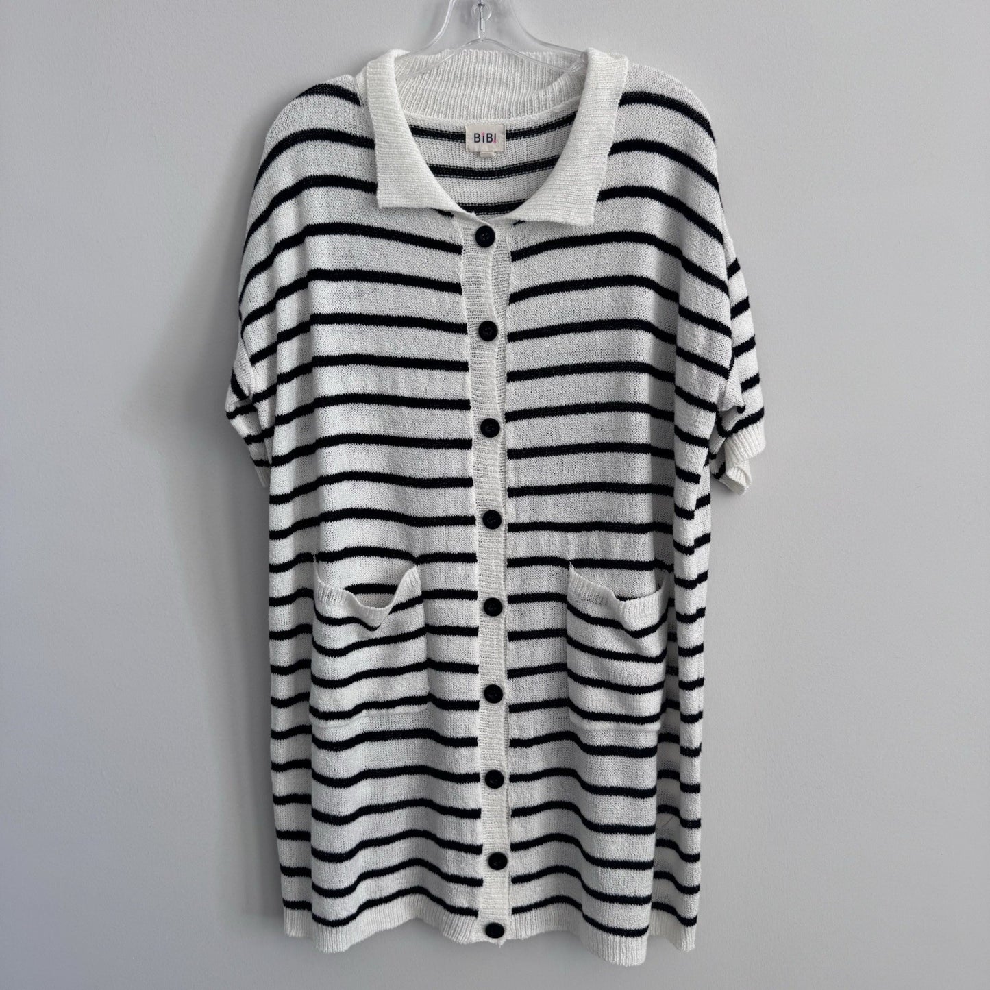 BiBi Striped Button Front Cardigan Dress White Black Size L Collared