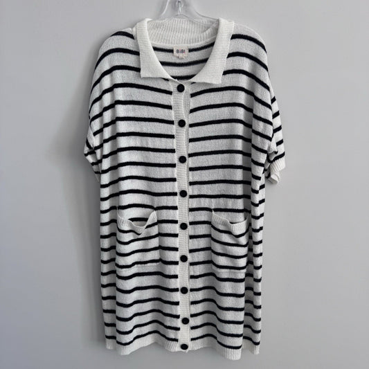 BiBi Striped Button Front Cardigan Dress White Black Size L Collared