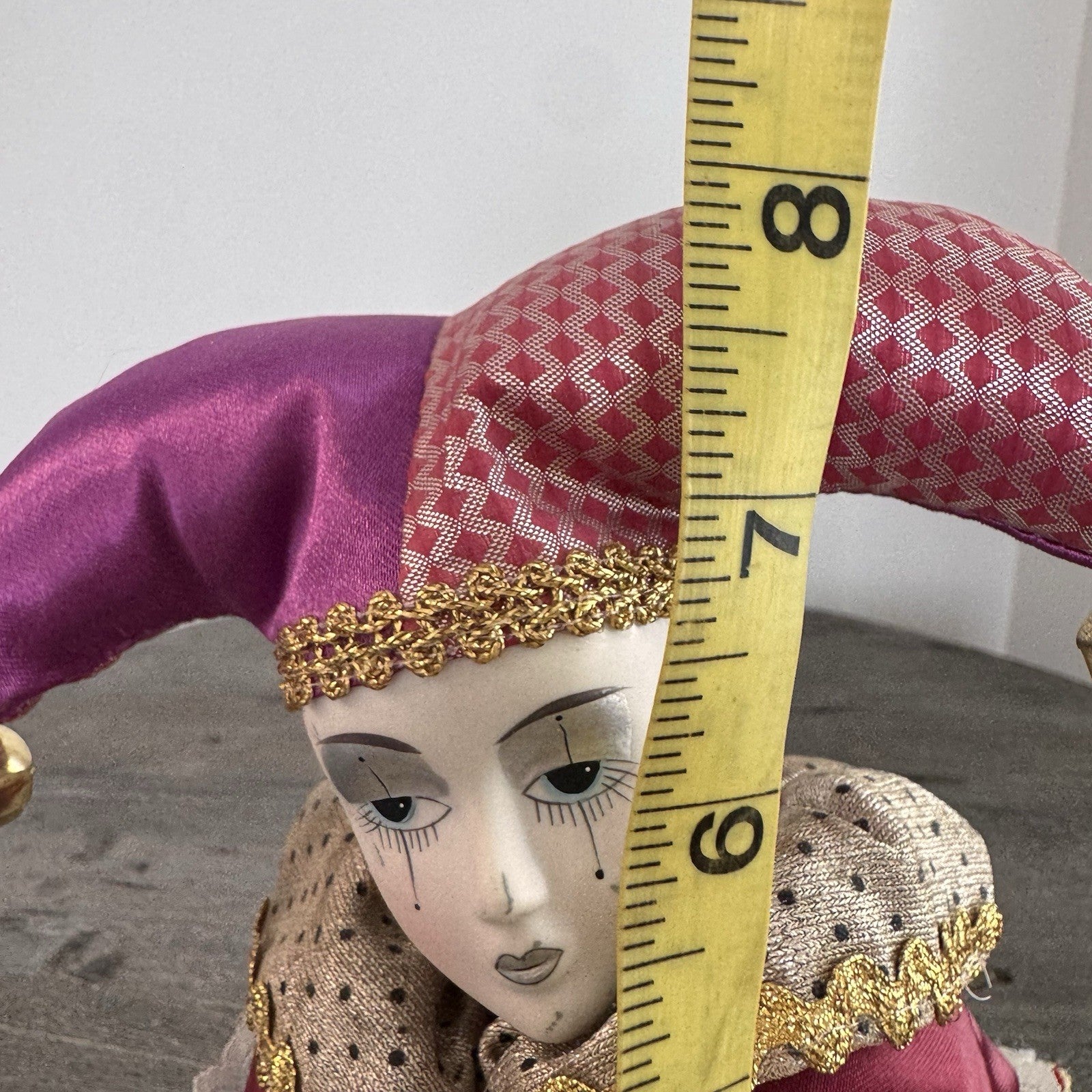 Set of 2 Vintage Porcelain Jester Dolls 16" & 8" Harlequin Musical Jack in Box