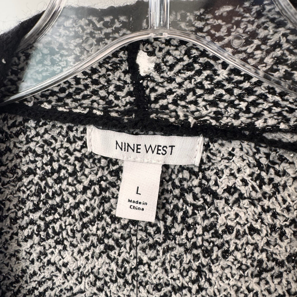 NWT Nine West Women's Large Black White Plaid Cardigan Metallic Knit AS-IS