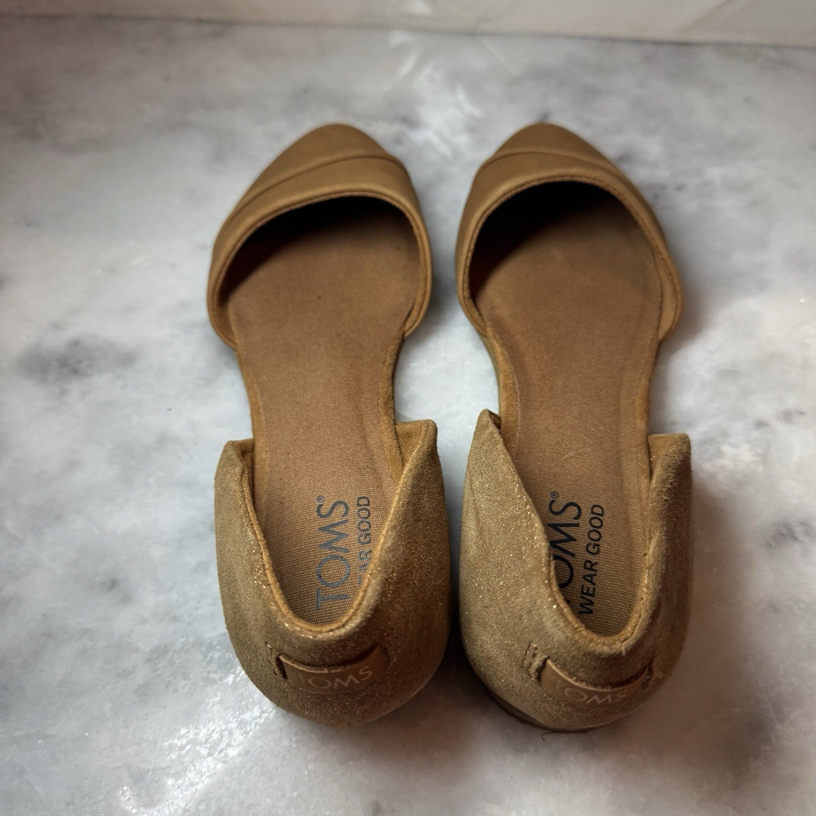 TOMS D’Orsay Flats Women’s 5.5 Tan Cognac Gold Slip On Shoes