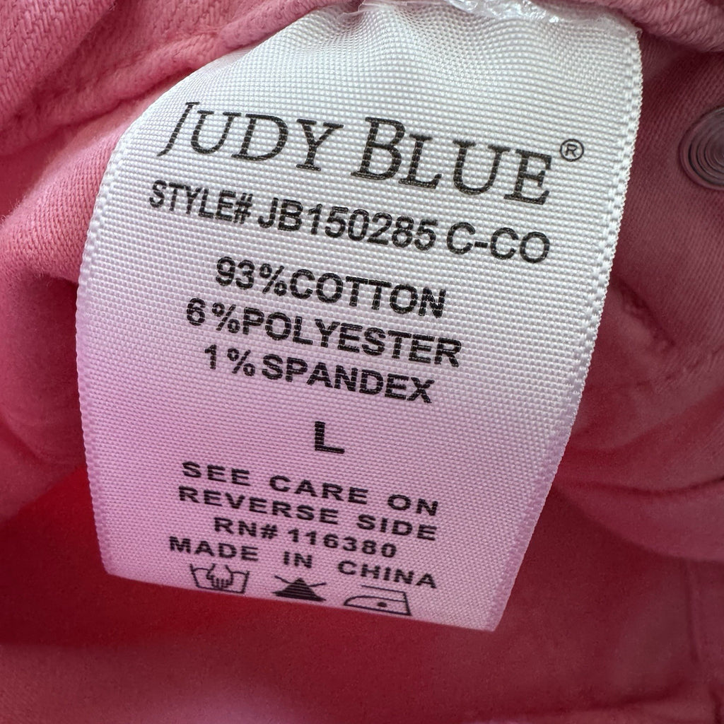 Judy Blue Pink Denim Shorts L Garment Dyed Stretch
