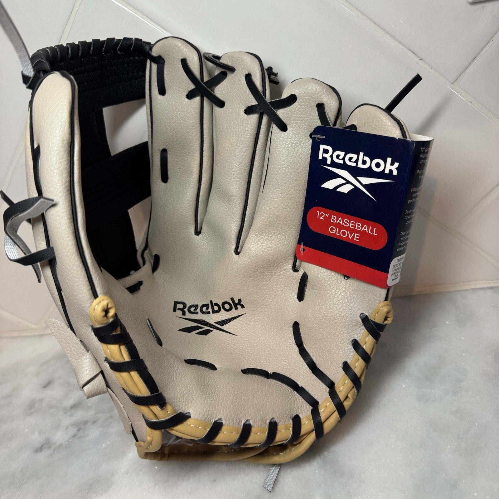 Reebok 12” Baseball Glove Right Hand Throw Cream Black NWT Youth Adult