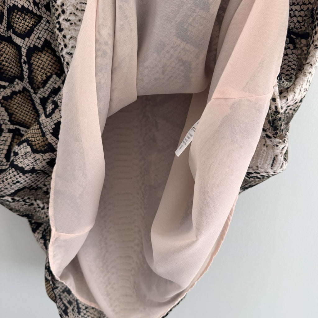 Buddy Love Snake Print Shift Dress Medium Pink Tan V-Neck Lined Women’s