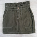 Free People Skirt Womens 4 Olive Green Paperbag Waist Denim Mini Boho