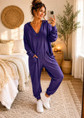 NWT Free People FP Movement Jumpsuit Medium Purple Hooded Lounge One Piece