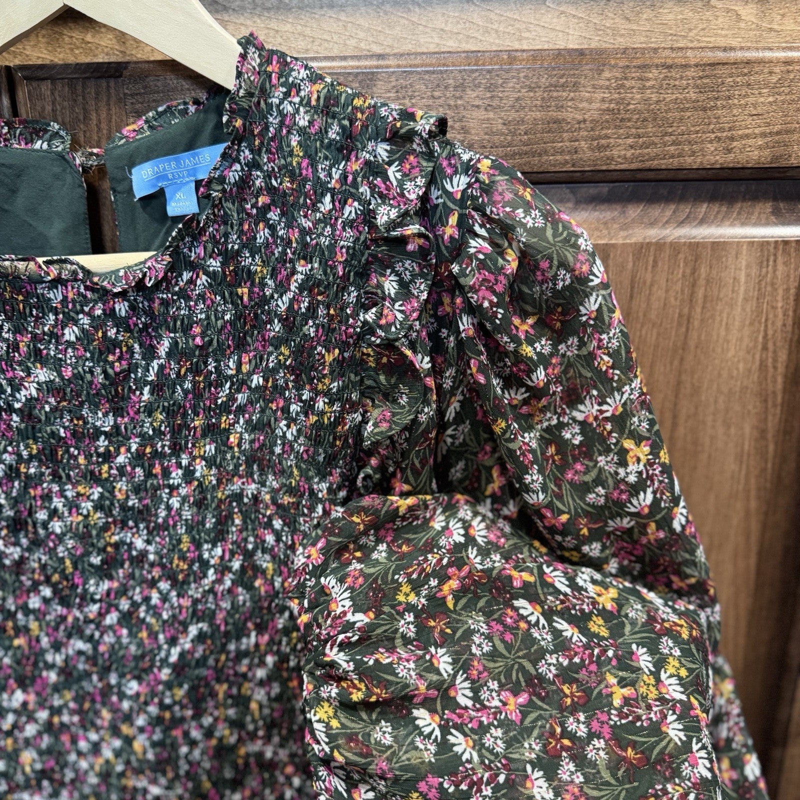 Draper James Floral Midi Dress Smocked Ruffled Tiered Long Sleeve Casual Size XL