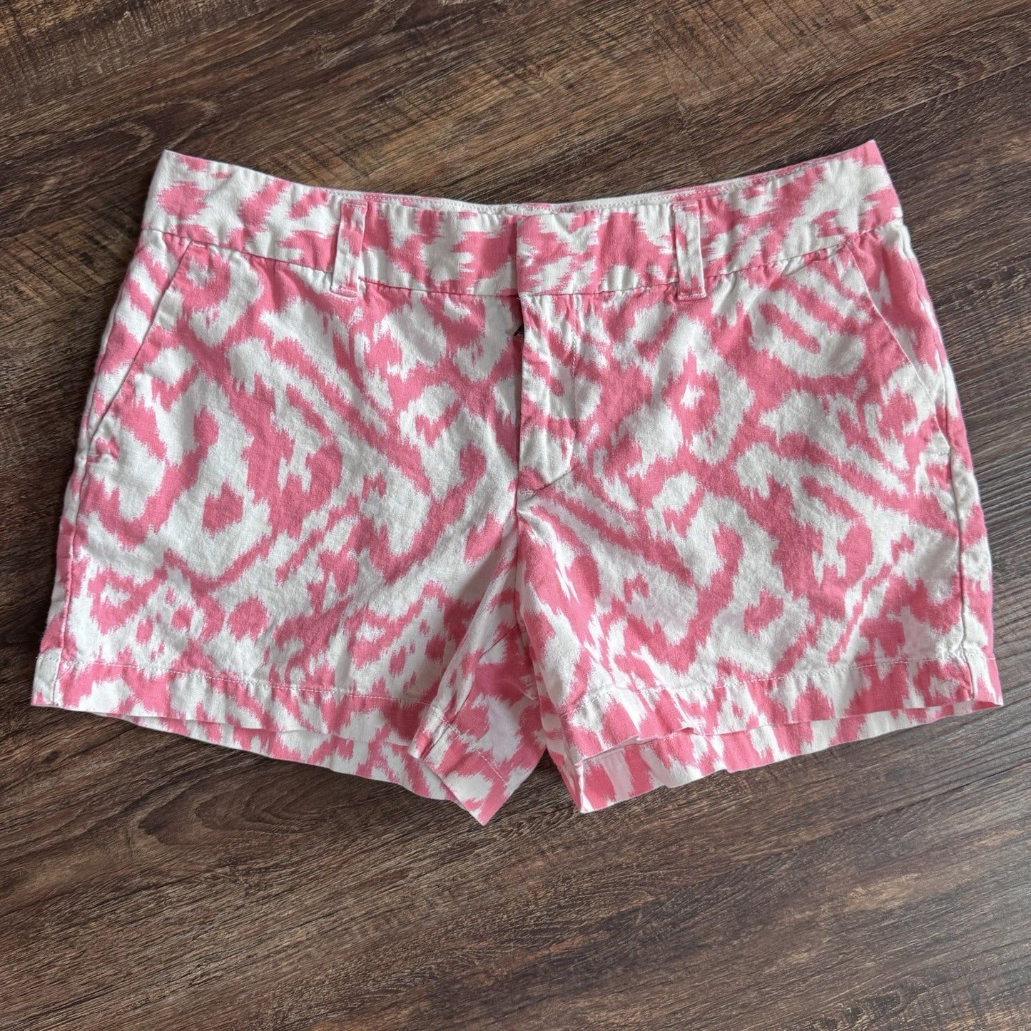Ann Taylor LOFT Pink White Ikat Print Linen Cotton Shorts Size 6 Summer 