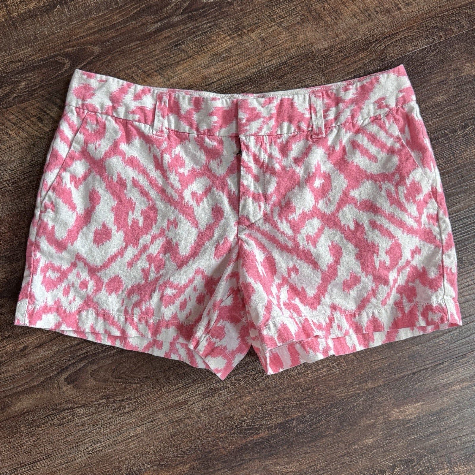 Ann Taylor LOFT Pink White Ikat Print Linen Cotton Shorts Size 6 Summer 