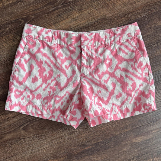 Ann Taylor LOFT Pink White Ikat Print Linen Cotton Shorts Size 6 Summer 