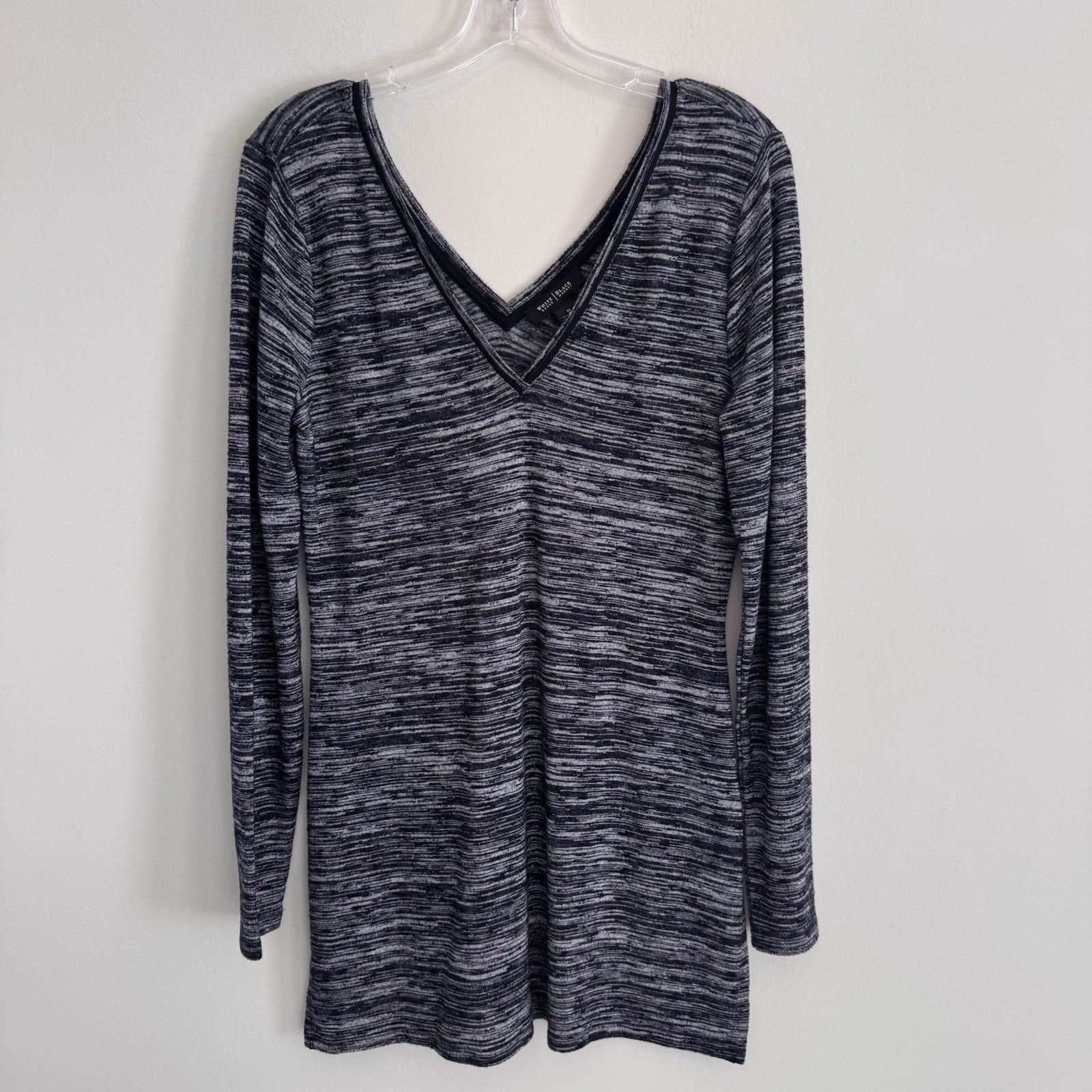 White House Black Market Womens S Gray Space Dye Long Sleeves Knit Tunic Shirt