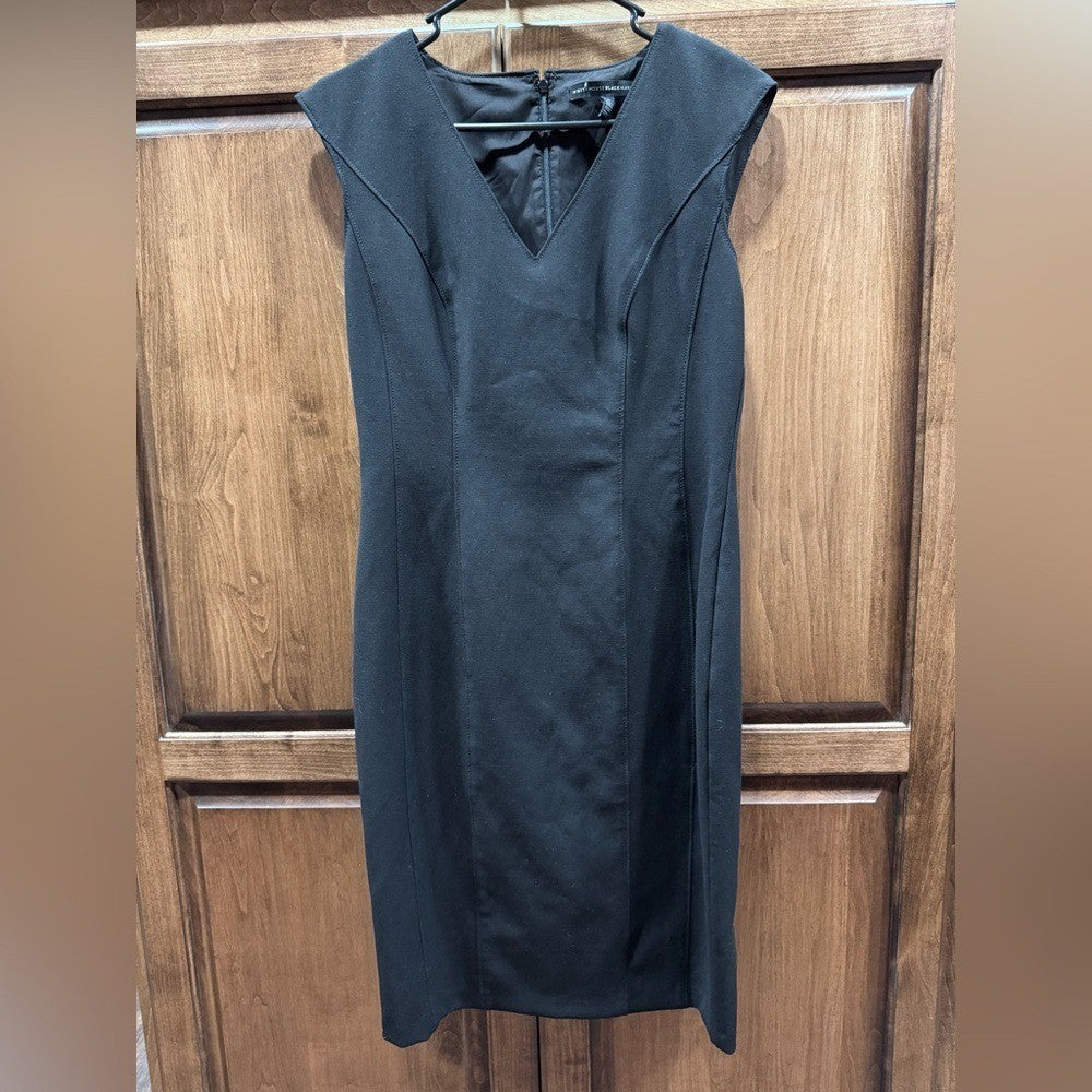 White House Black Market Sheath Dress Size 8 Black V-Neck Sleeveless Career