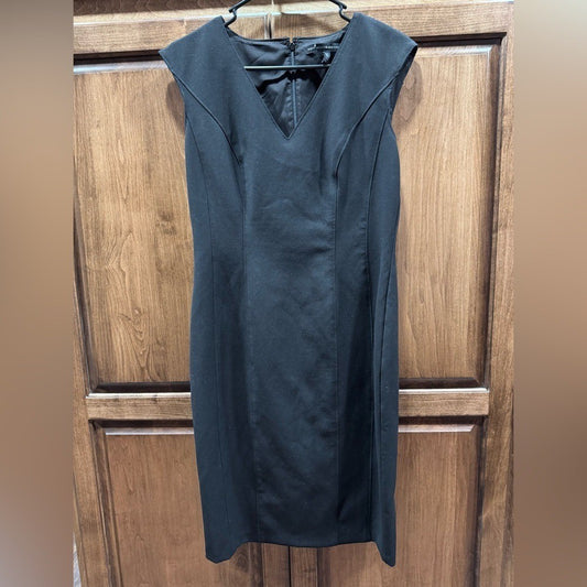 White House Black Market Sheath Dress Size 8 Black V-Neck Sleeveless Career