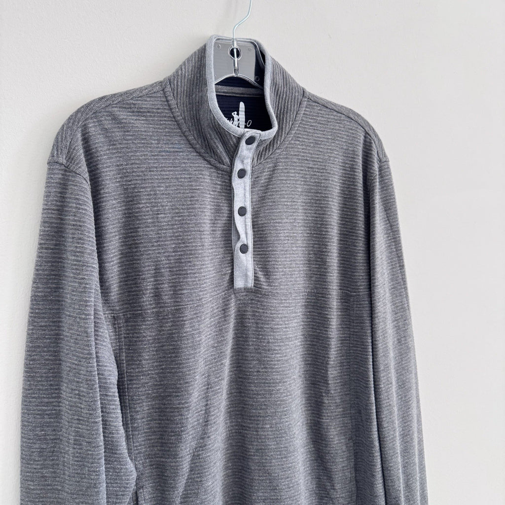 Johnnie-O Mens M Gray Ribbed Henley Pullover Snap Collar Stretch