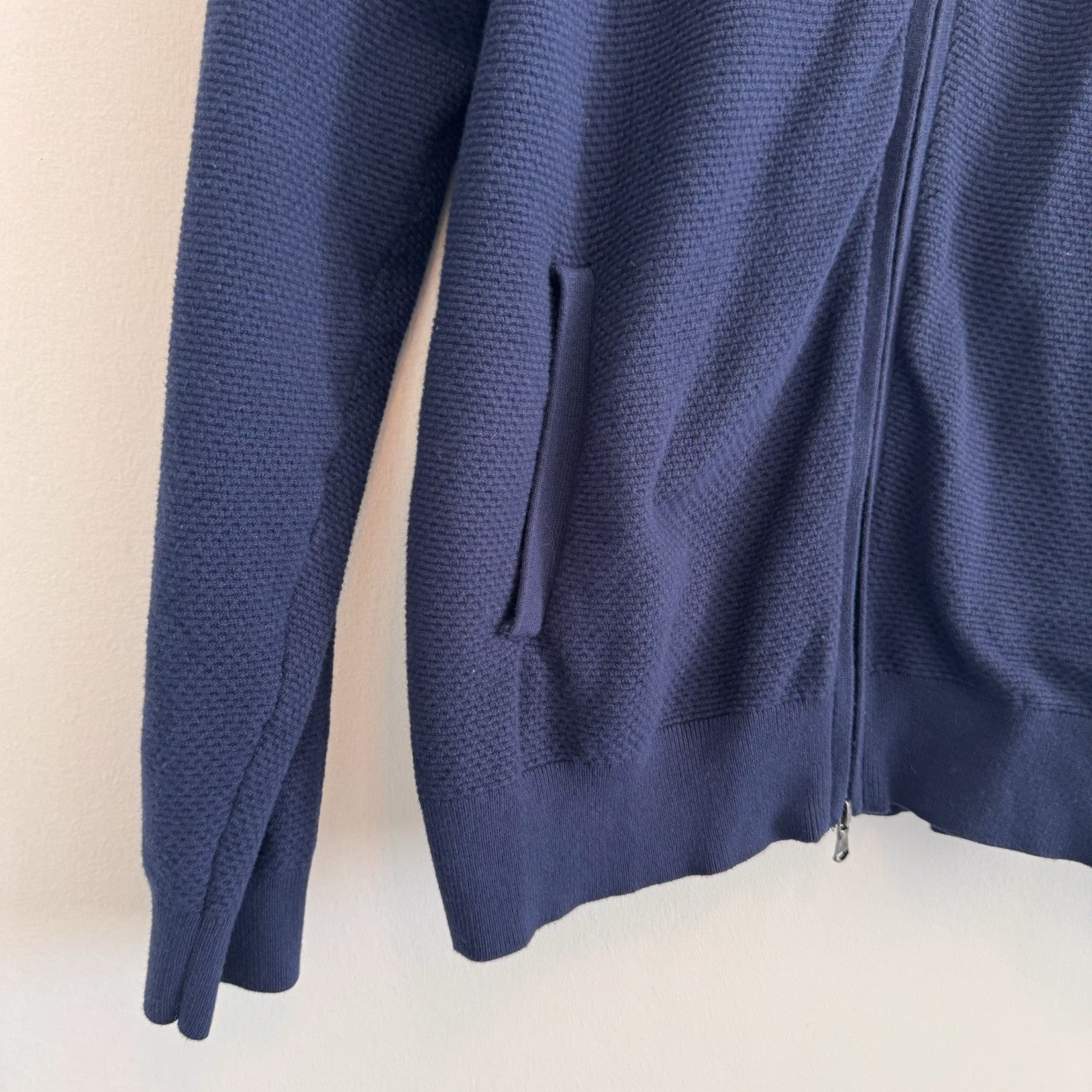 Jos A Bank Reserve Mens L Navy Blue Full Zip Sweater Jacket Cotton Silk Blend