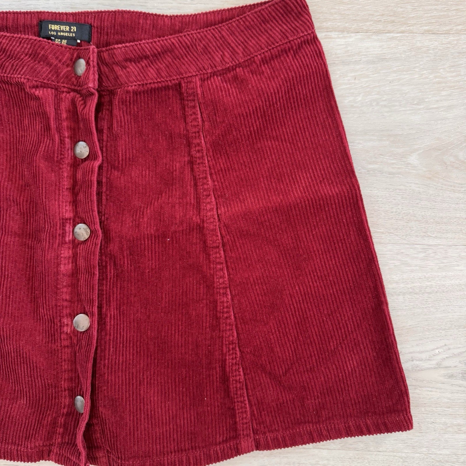 Forever 21 Red Corduroy Mini Skirt Button Front Size 30 Y2K Women’s